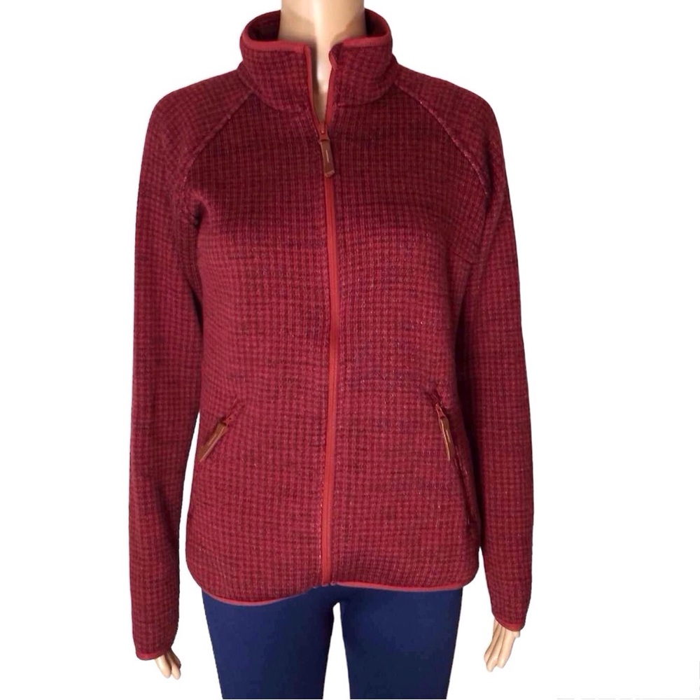 Columbia Chillin Fleece Full Zip Jacket In Marsala Red Houndstooth Print Small